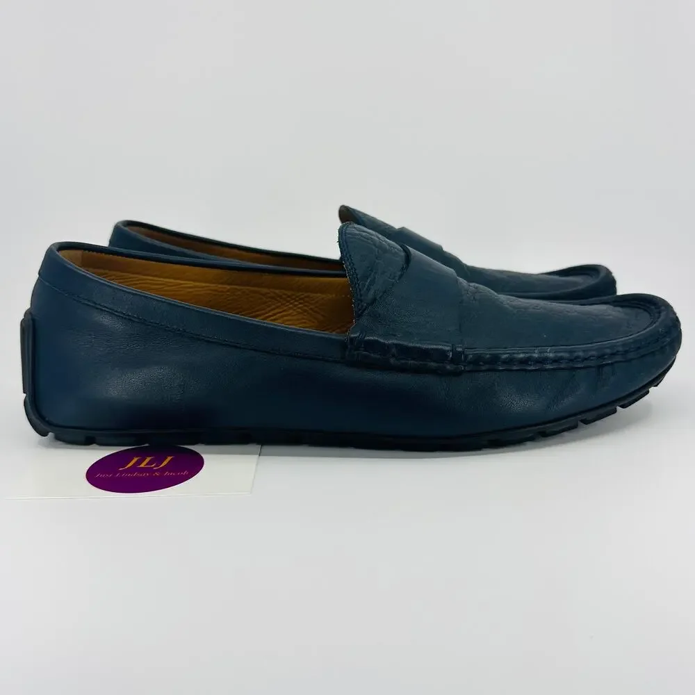 Gucci Men's Microguccissima Navy Blue Leather Slip On Driver Loafers Size 9